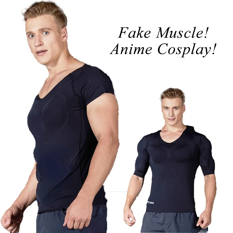 3D Sponge Fake Muscle T-Shirts ABS Anime Cosplay Hero Costume Invisible Pad Shaper Chest Arm Real Muscle Tops Dating Undershirt