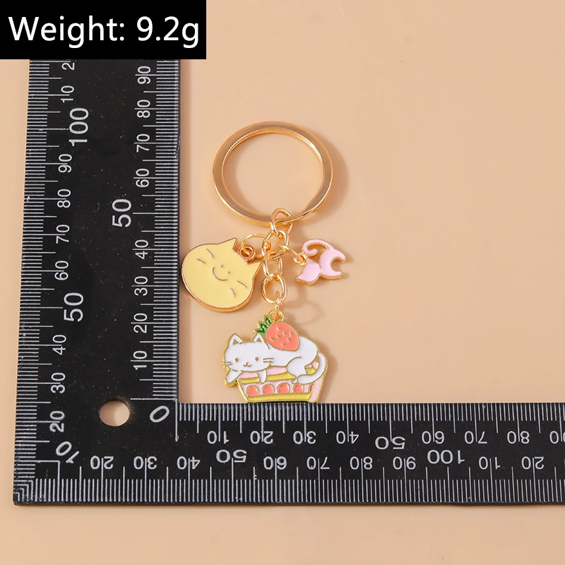 Schöne Emaille Tier Cartoon Katze Schlüssel bund Frauen Mädchen Schlüssel ring Anhänger für Auto Schlüssel halter Handtasche Charms DIY Schmuck Geschenk – Detail 2