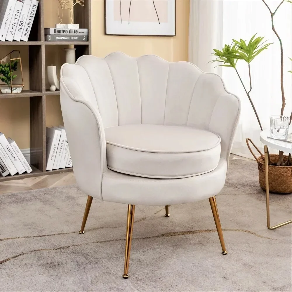 

Cavett 28.3" Wide Velvet Barrel Chair with Gold Metal Legs, Ivory Chairs Living Room