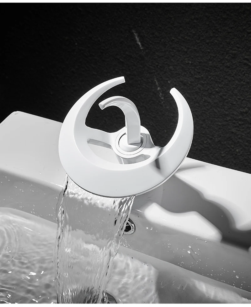 Description Picture 6 of itemWhite Bathroom Basin Faucet Brushed Gold Bathroom Faucet Brass Creative Grey Sink Mixer Tap Hot And Cold Waterfall Basin Faucet