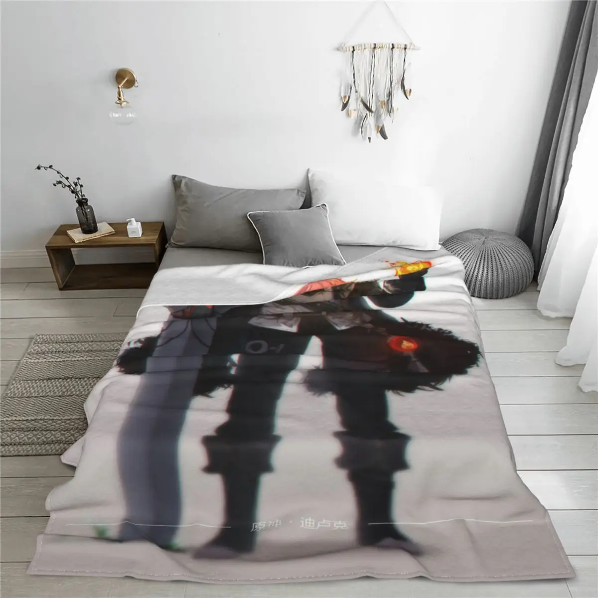 Genshin Impact Action Blankets Flannel Spring Autumn Diluc Ragnvindr Multifunction Warm Throw Blanket for Sofa Car B