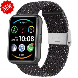 Braided Nylon Loop Strap - Woven Elastic Wristband Replacement Bracelet for Huawei Fit (Starry Black)