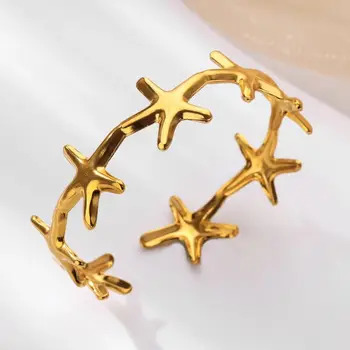 Stainless Steel Starfish Bangle for Women Gold Color Star Cuff Bangle Bracelet femme Aesthetic Fashion Boho Waterproof Jewelry