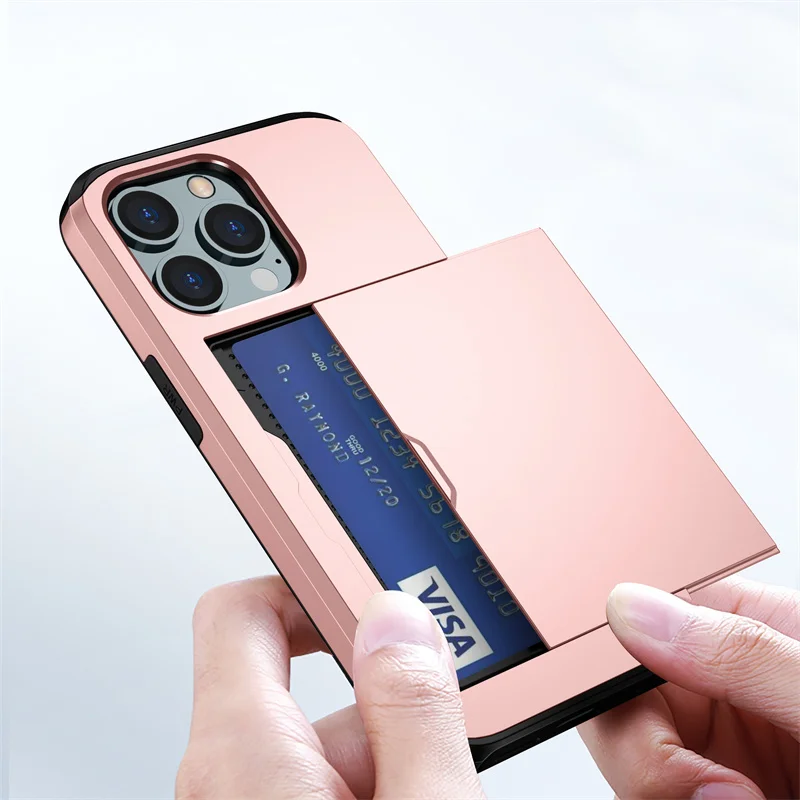 Case For iPhone 16e 15 14 13 12 11 16 Pro Max Mini XS XR 7 8 Plus SE Slide Wallet Card Slot Hard PC Heavy Duty Protective Cover