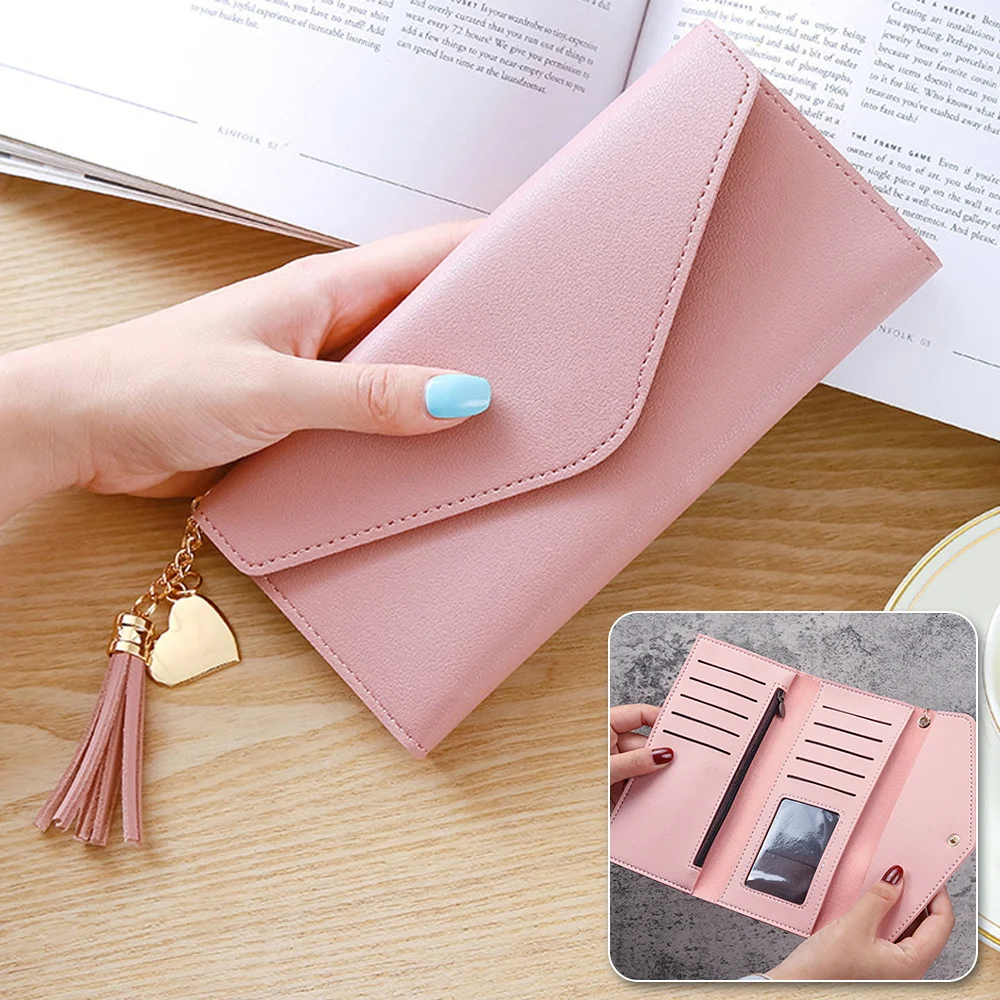 Luxury Long Ladies Wallets Convenient Card Holder Foldable Portable Lady Coin Purses Women's PU Leather Wallet  Standard Purse