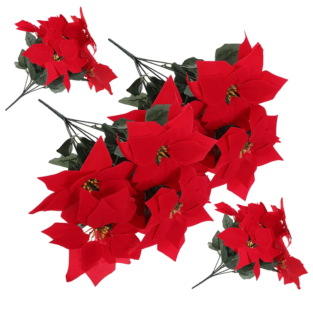 

Fake Flowers Realistic Poinsettia For Christmas Wreath Garland Decor Big Flower Simulated Courtyard Decorative Potted Plant