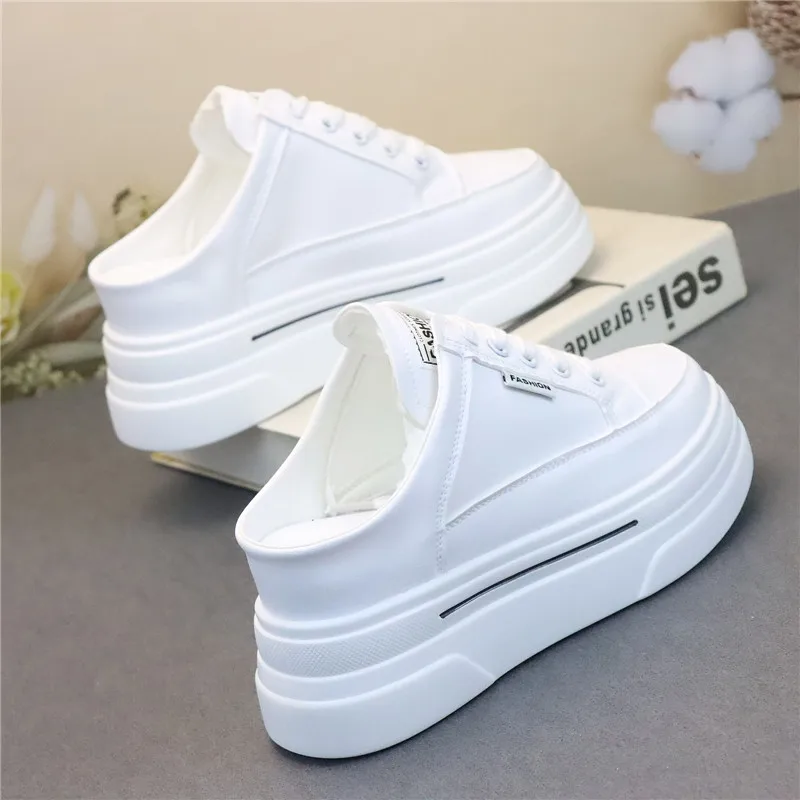 

7.5CM Genuine Leather Women Slipper Summer Shoes Platform Wedge Beach Shoes Mule Leather Slip on Sneakers Sandals Shoes