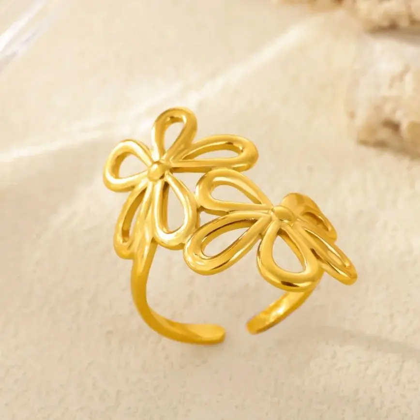 Stainless Steel Double Flower Ring for Women