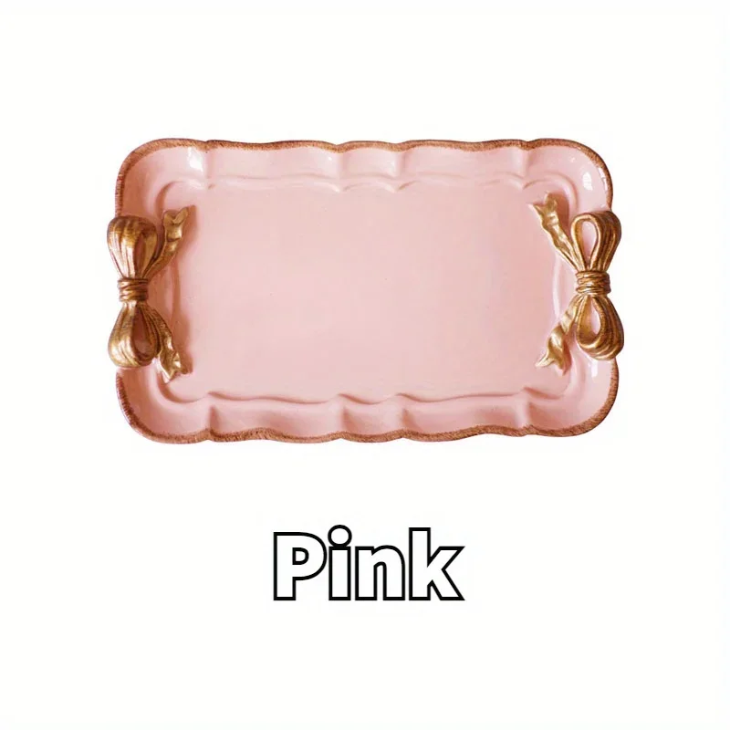 Elegant Bow Accent Resin Vanity Tray – Pastel Dessert, Jewelry & Organizer Plate
