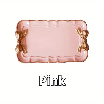 Elegant Bow Accent Resin Vanity Tray – Pastel Dessert, Jewelry & Organizer Plate