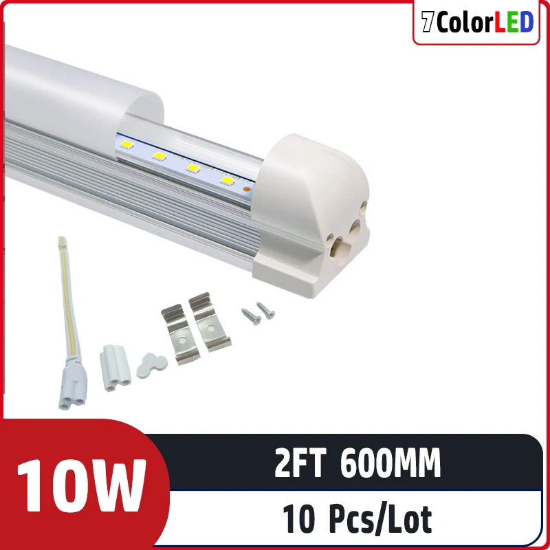 

10pcs/lot 2ft 600mm 10w AC85-265V input Led Fluorescent lamp For Home Lighting T8 integrated led tube