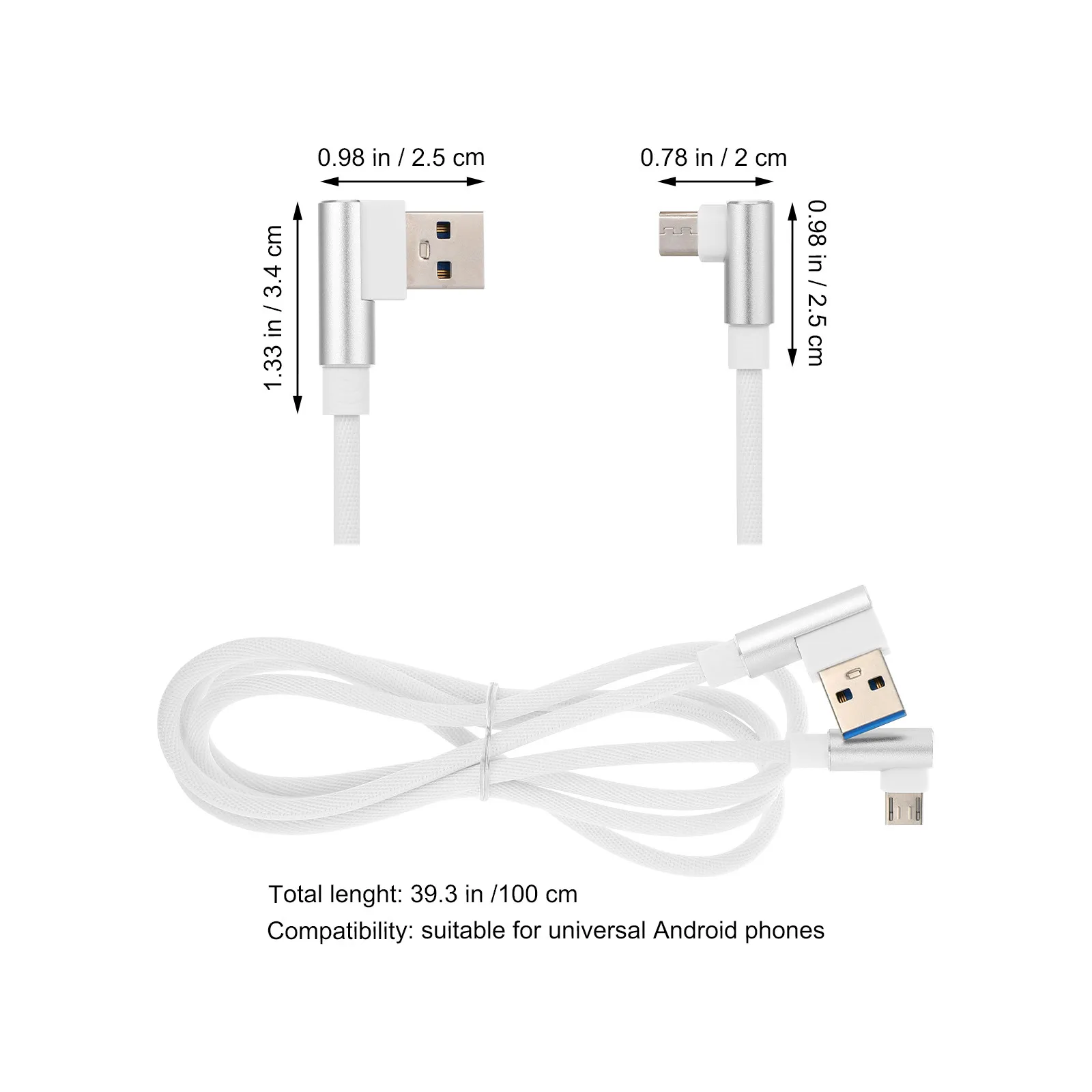 1M 90도 마이크로 USB 충전 케이블 프리미엄 두꺼운 구리선 고속 데이터 전송 헤비 듀티 나일론 브레이드 폰 케이블