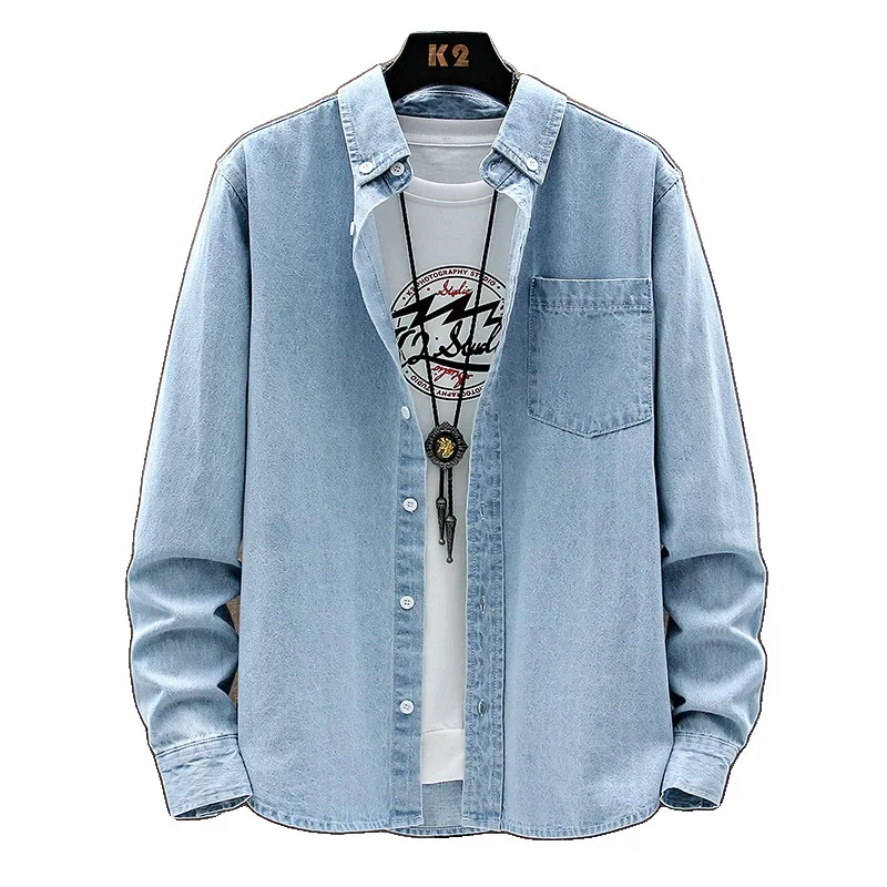 Fashion Large Cotton Denim Long Sleeved Men's Casual Large Loose Work Coat Fashion Shirt Formal Cotton Slim Men Shirt denim shirt long sleeved shirt
