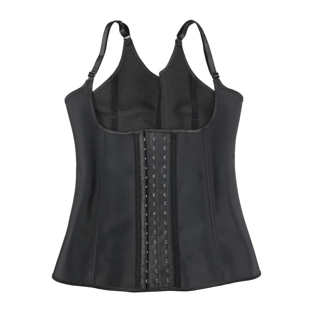 Triple layer 9 steel frame adjustable shoulder strap rubber corset vest latex corset belly shapewear