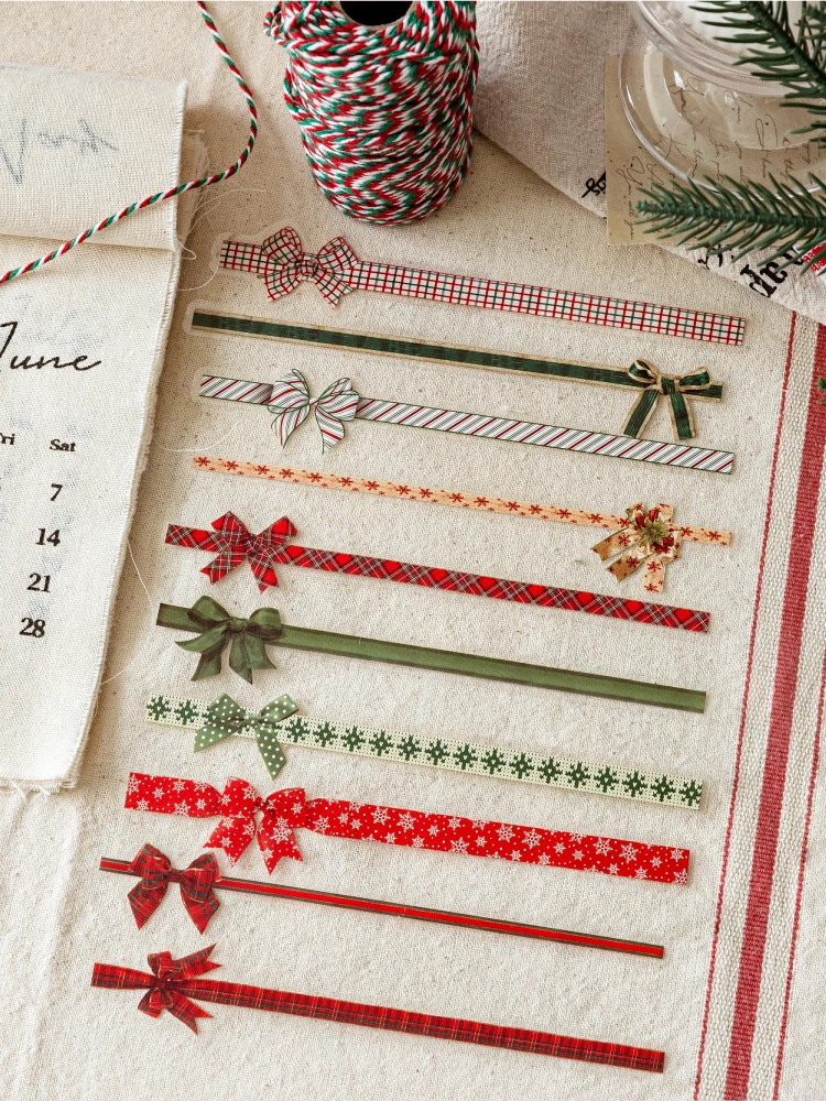 20pcs Retro Christmas PET Stickers Stripe Creative Collage DIYJunk Journal Diary Scrapbook Planner Handbook Aesthetic Supplies