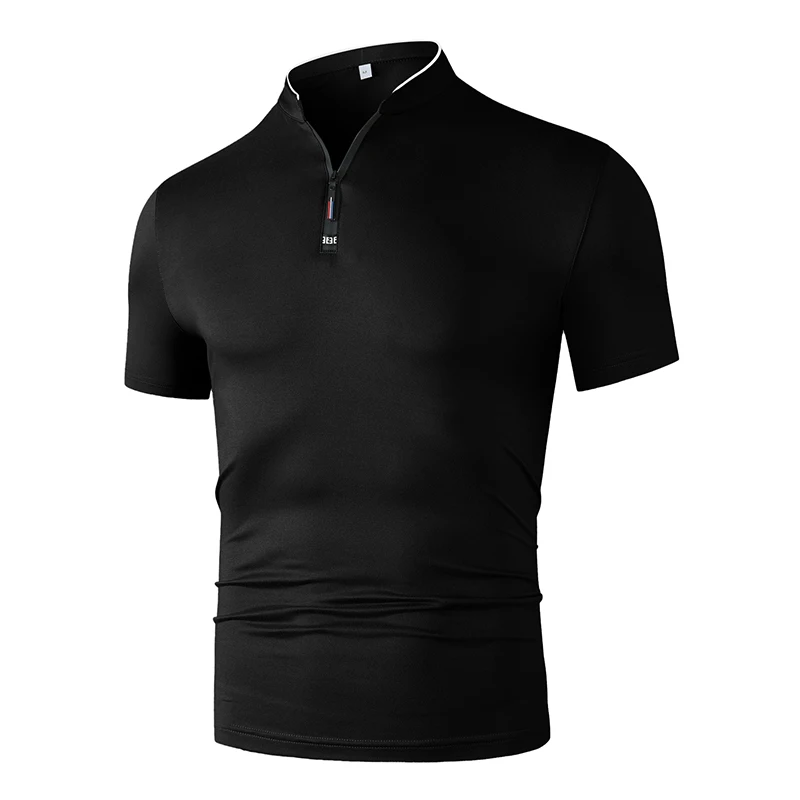 Lässiges, modisches Herren-Poloshirt mit Reißverschluss, einfarbig, kurzärmelig, Stehkragen, vielseitiges, bequemes Oberteil – Detail 6