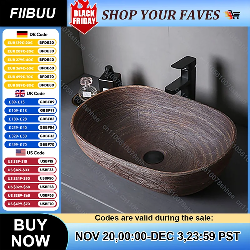 อ่างล้างหน้าเซรามิกลายไม้ อ่างล้างหน้าแบบวางบนเคาน์เตอร์ อ่างล้างหน้าสำหรับห้องน้ำ อ่างล้างหน้าแบบศิลปะ 1