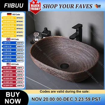 อ่างล้างหน้าเซรามิกลายไม้ อ่างล้างหน้าแบบวางบนเคาน์เตอร์ อ่างล้างหน้าสำหรับห้องน้ำ อ่างล้างหน้าแบบศิลปะ 1