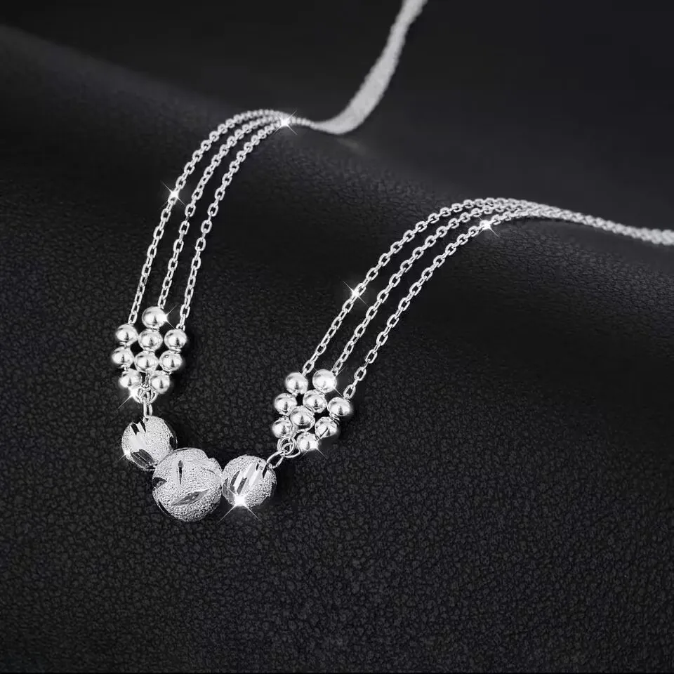 

wholesale 45cm 925 Sterling silver Charms necklace Luck beads jewelry fashion cute chain for women lady wedding gift
