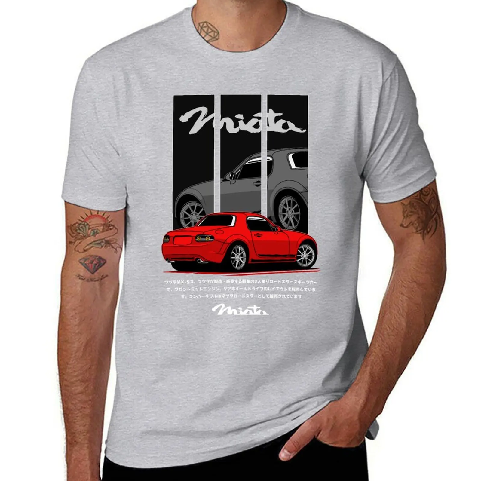 Custom Design Anime Men’s T-Shirt in Red and Grey
