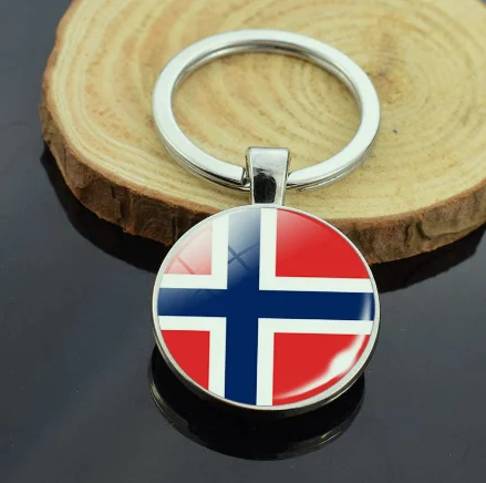 

Fashion Norway Keychain 25x25mm Galss Beads Pendants DIY Women Men Car Key Chain Ring Holder Souvenir Gifts