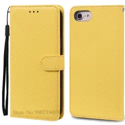 Vibrant Candy Color Wallet Case - Shockproof Flip Cover with Soft Silicone & Leather for iPhone 7 (Yellow)