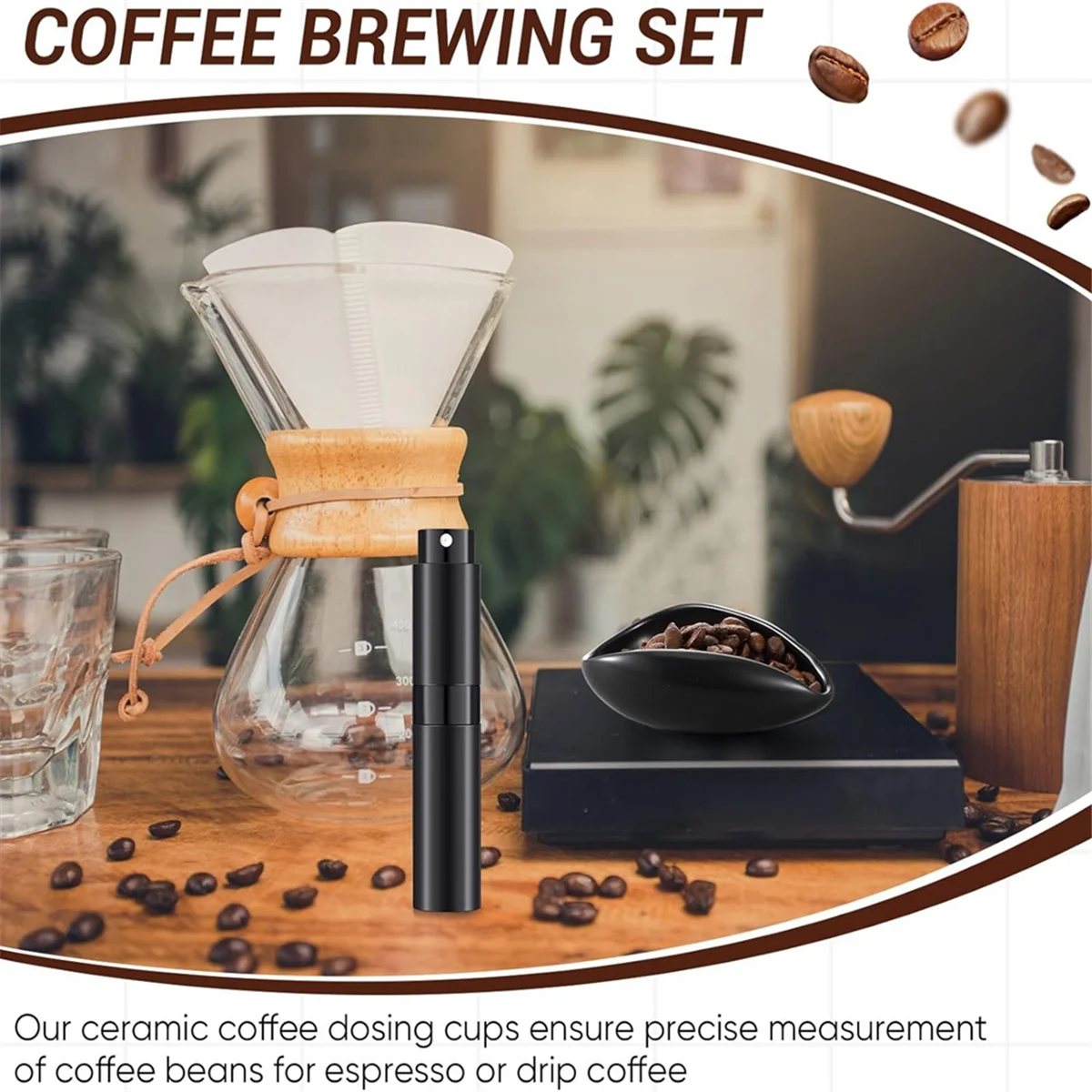 Coffee Bean Dosing Cup and RDT Spray Bottle and Spoon 3-Piece Set, Coffee Bar Accessories, Ceramic Dosing Vessels Black HOT