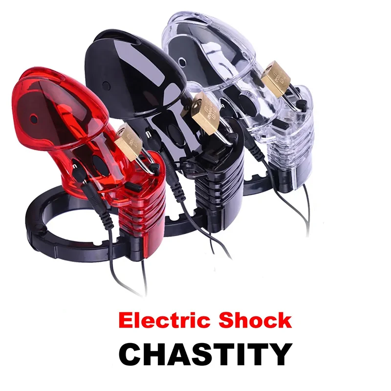 Electro Shock Penis Ring Chastity Belt Penis Lock Electric Male Chastity Device Cock Cage BDSM Adult Sleeve Stimulate Sex Toys electro sex toys electric sex toys penis rings