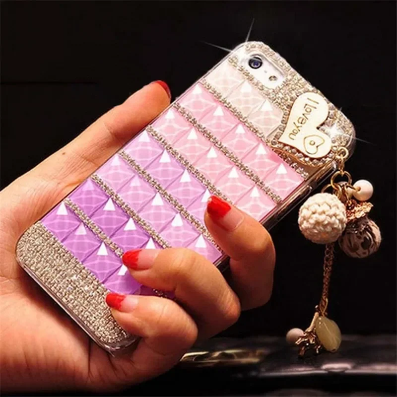 Rhinestone Crystal Bling Phone Case with Soft Back Pendant