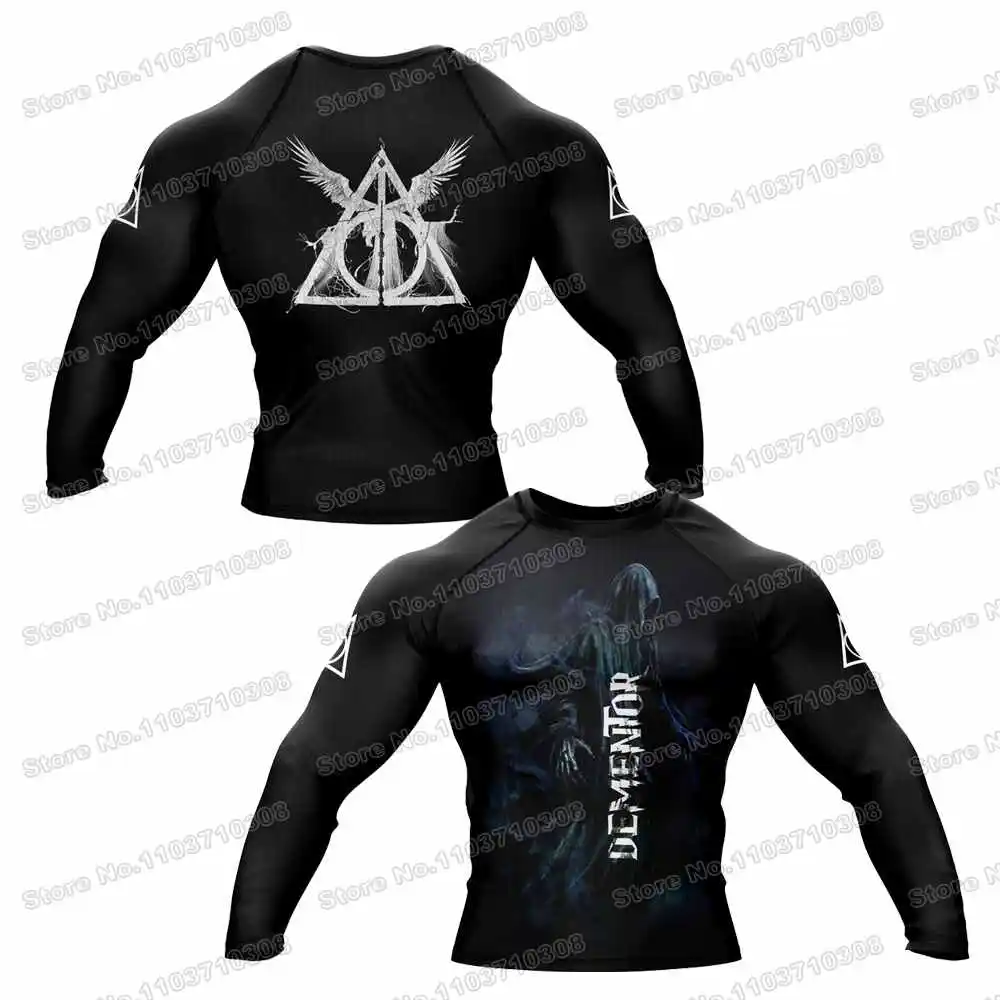 The DementorRash Guards Surfing Beach Trousers Swimwear Diving Gym Long sleeves MMA BJJ Men Jiu Jitsu Fitness Sets