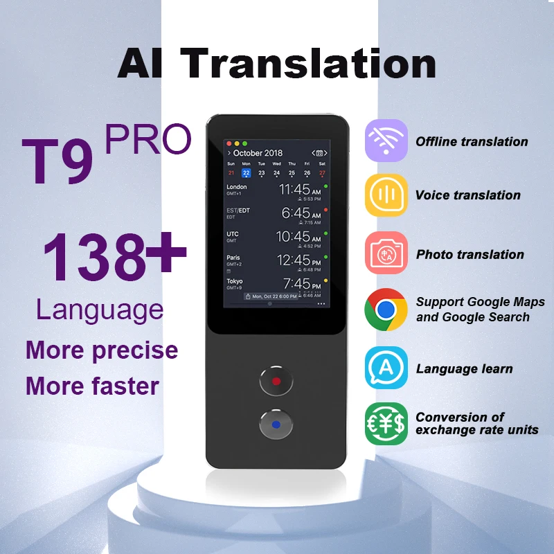 T9 pro 5MP Smart Translator 138 Languages Voice Photo Translation WIFI/Offline works ChatGPT Function Business Abroad