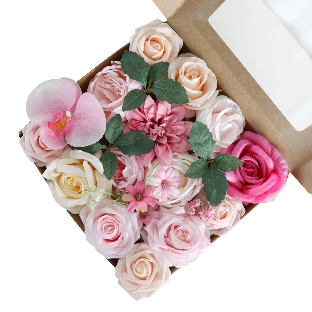 Yannew Rosa Blau Künstliche Blumen Combo Box Set für DIY Blumenarrangement Hochzeitsstrauß Party Tischdekoration Dekoration – Detail 13