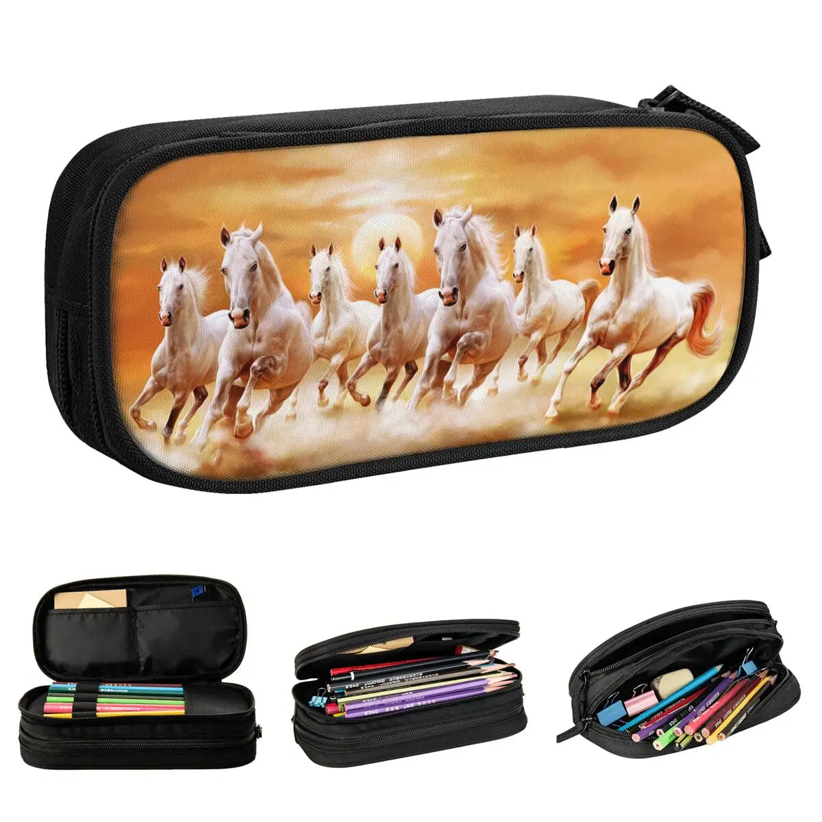 

Running Horse 3d Pencil Case Pencilcases Pen Holder for Student Large Storage Bags Students School Zipper Stationery
