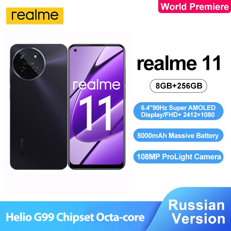 

[World Premiere] realme 11 Moblie Phone Helio G99 Processor 90Hz Super AMOLED Display 67W SUPERVOOC Charge 108MP NFC Cellphon