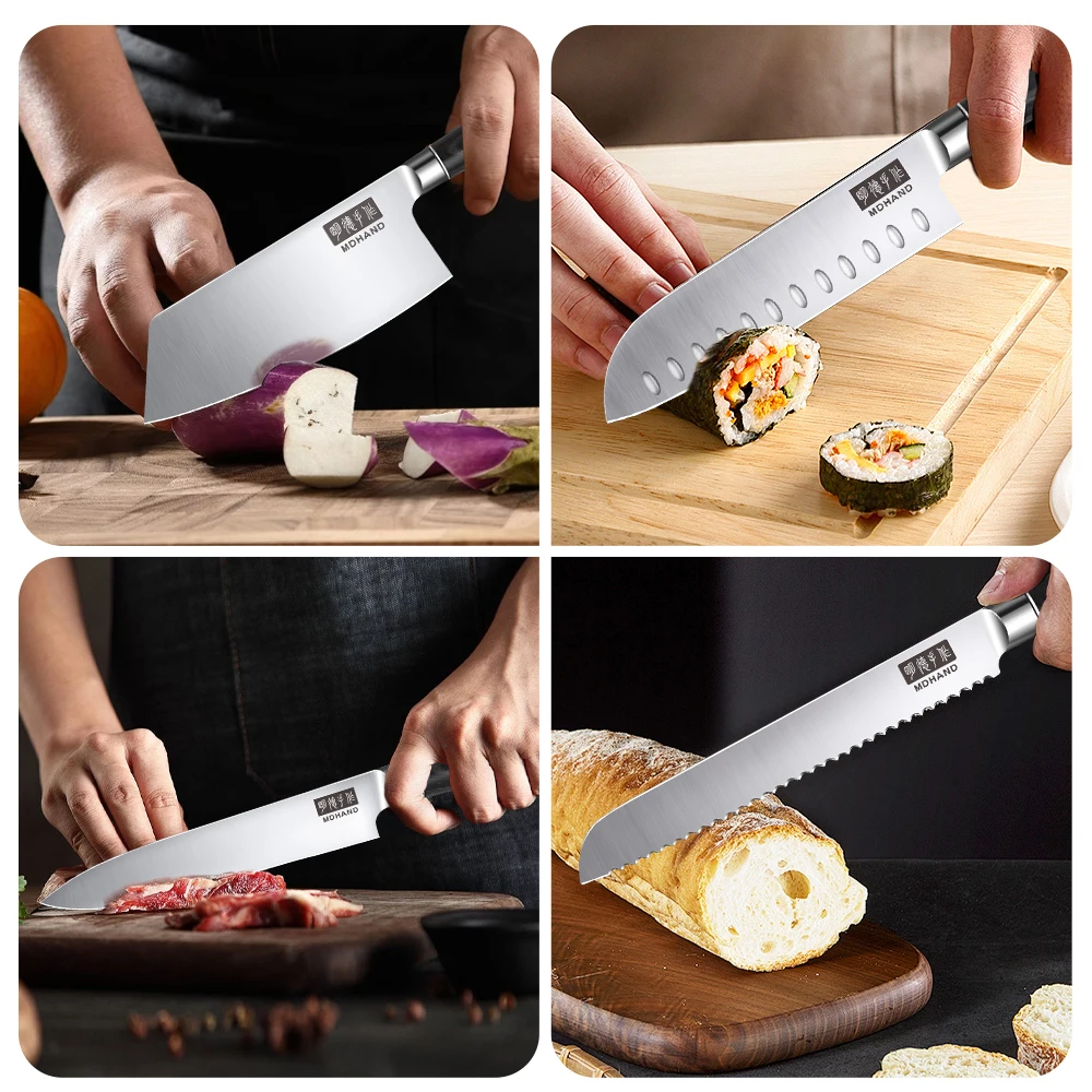 MDHAND Professionelles Kochmesser-Set mit Tragetasche, Tasche und Scheide, Küchenmesser aus Edelstahl mit hohem Kohlenstoffgehalt zum Kochen, Kochgeschenk – Detail 8