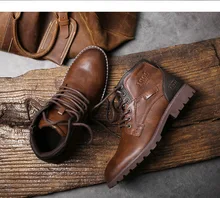 

Men Work Boots Leather Spring Autumn Vintage Style Ankle Boots Men Lace Up Footwear Fashion Casual Shoes Botas Hombre size 39-48