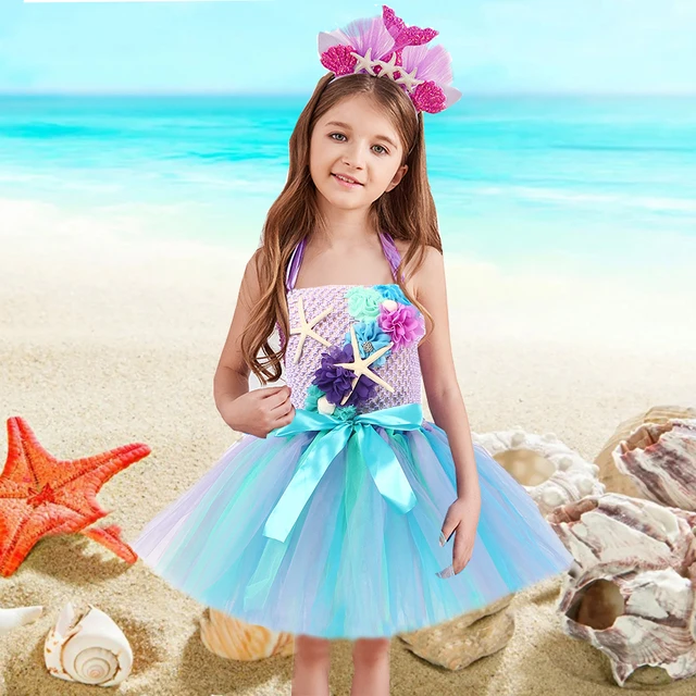 Vestido de sirena para niñas, ropa de playa de verano para niños