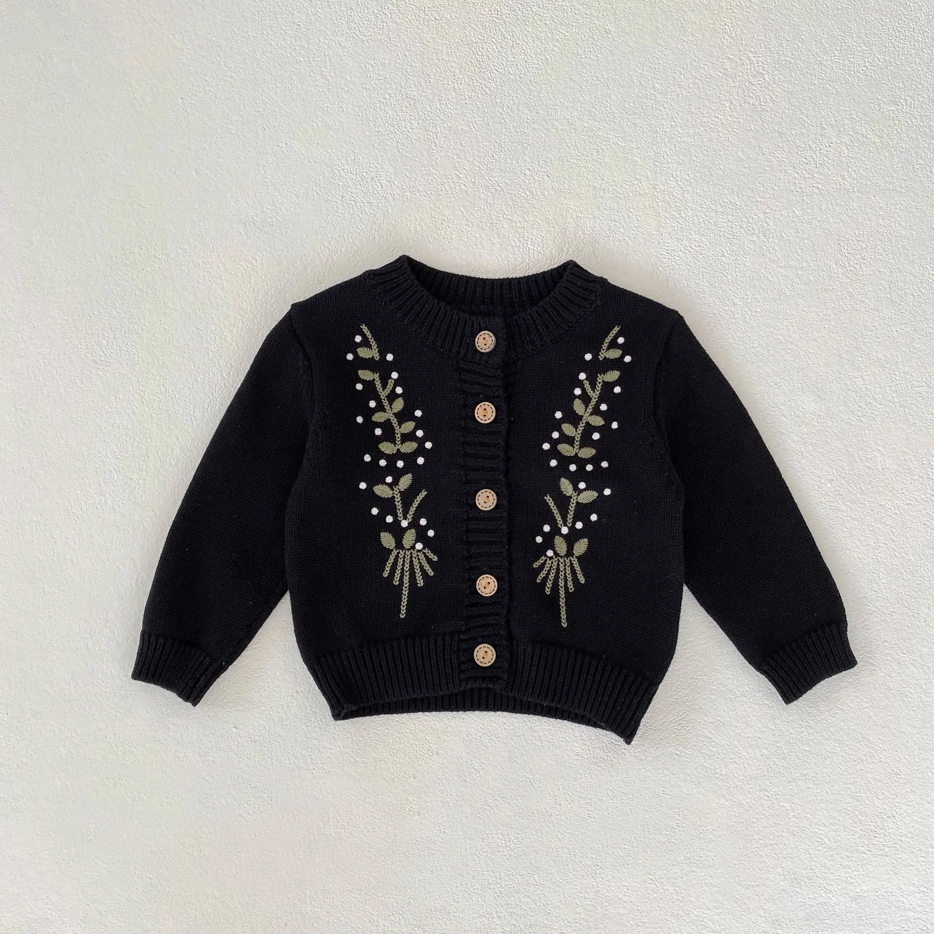 

Autumn New Boy Baby Leaves Embroidery Knitted Cardigan Long Sleeve Tops Jacket Children Cotton Casual Sweater Kid Waistcoats