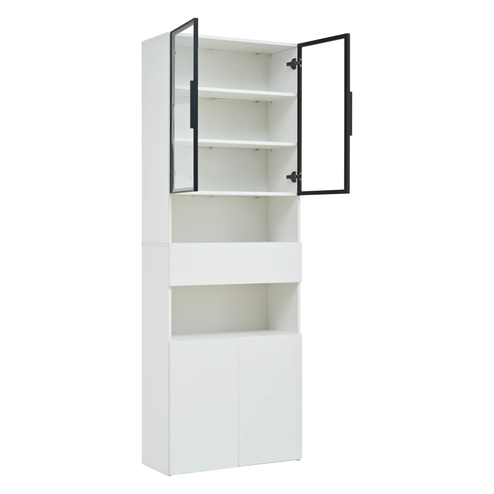 70*30*200cm Vitrine, Vitrine mit Schubladen und Schränken, mit Glastüren und LED, und offenem Stauraum, Bücherregal – Detail 16