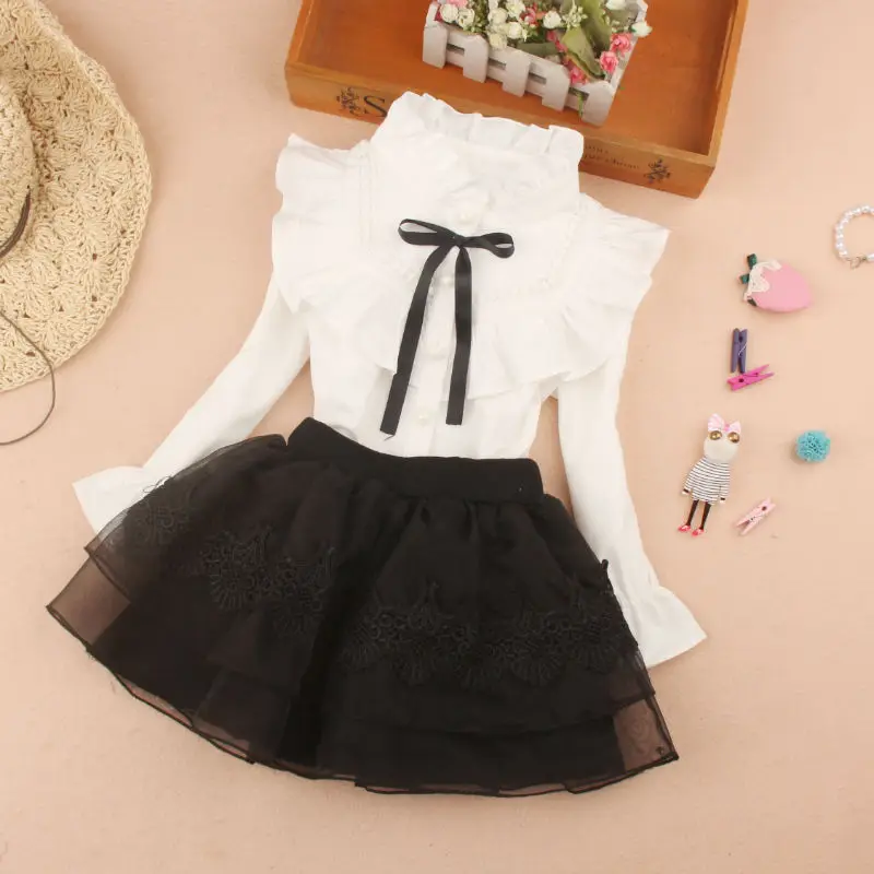 Girls White Blouses NEW Year Spring Fall Cartoon Shirts School Girl Uniforms Blouse Tops Casual Teenage Cotton Clothes