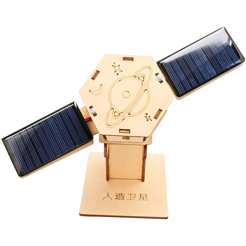 

DIY Assembled Model Wooden Solar Energy Satellite Model Science Discovery Educational Toys Gifts