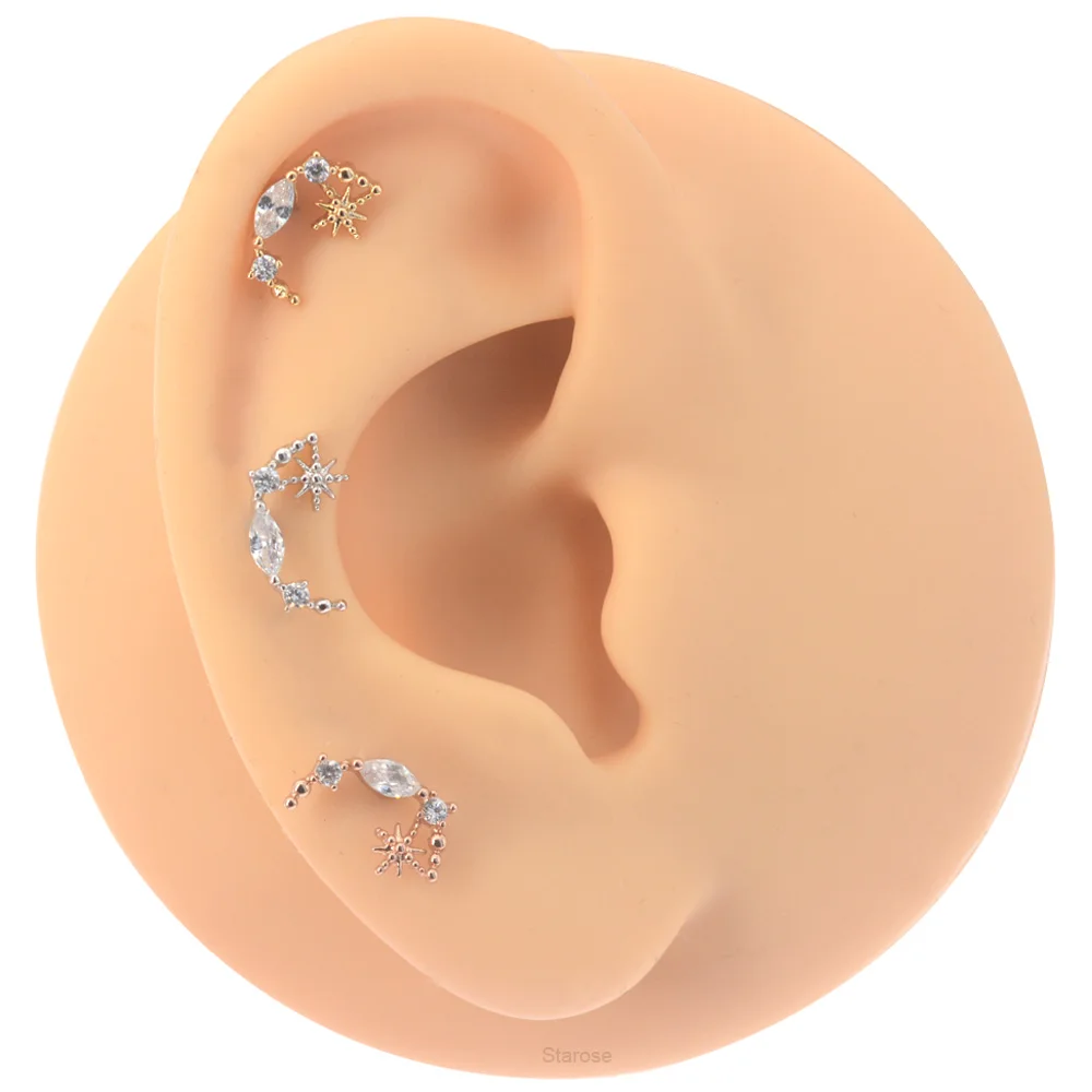Orecchino Cartilagine Stella Orecchini Delicati A Forma Di Luna Argento/Oro Colore Ball End Clear Zircone Lobo Helix Piercing Conch Jewelry