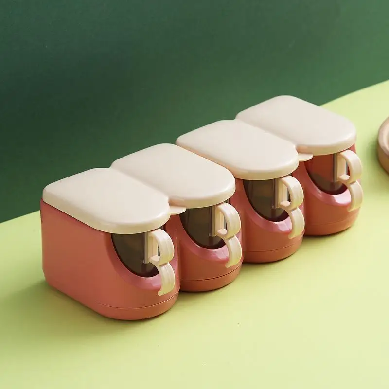 Household Multi Grid Seasoning Box with Spoon, Kitchen Seasoning Box, Color Blocked Seasoning Box, Partitioned Seasoning Box