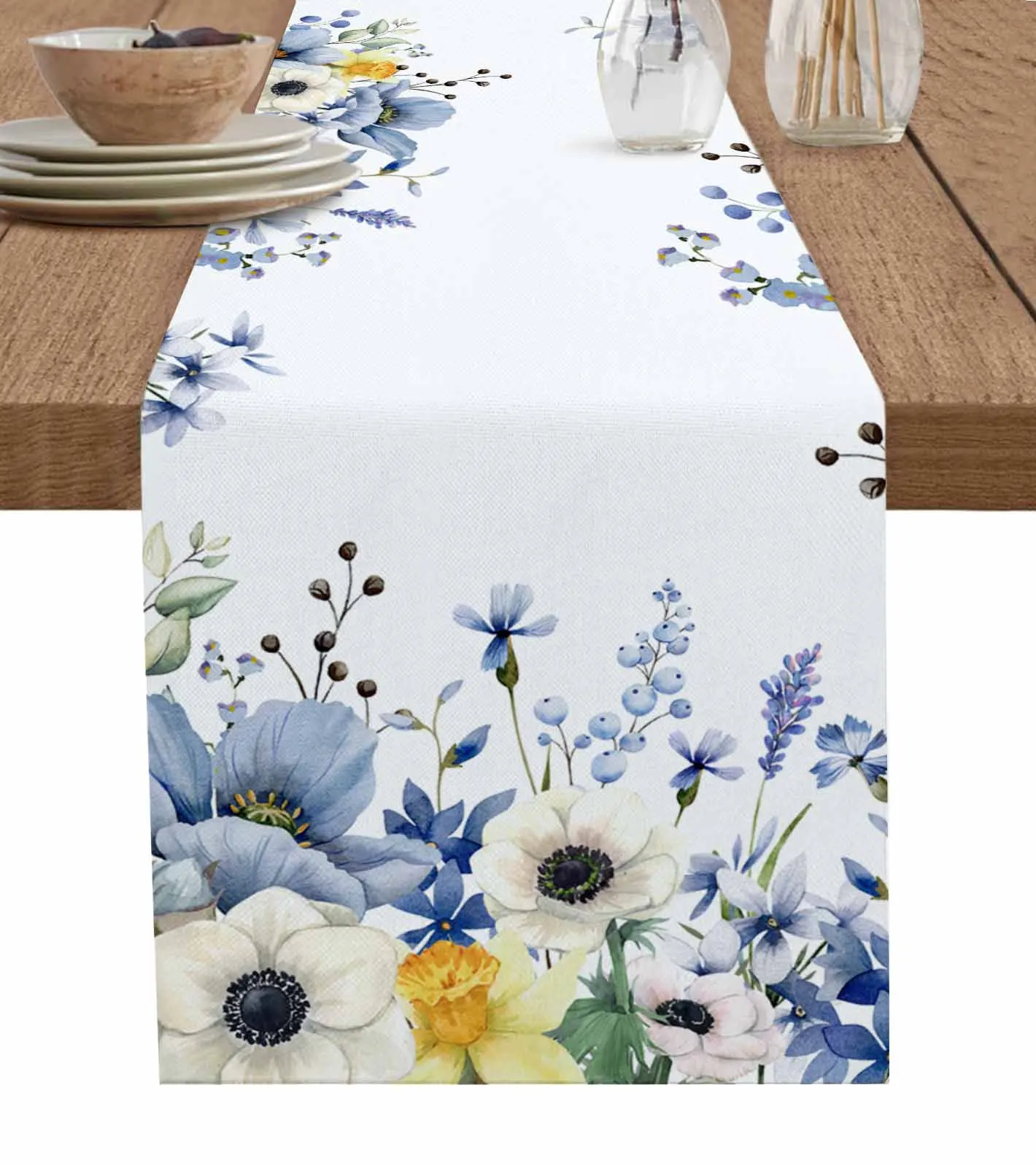 

Весенняя скатерть в виде диких цветов, тюльпанов, цветов, листьев, Свадебный декор, скатерть для праздничного обеденного стола, льняная скатерть