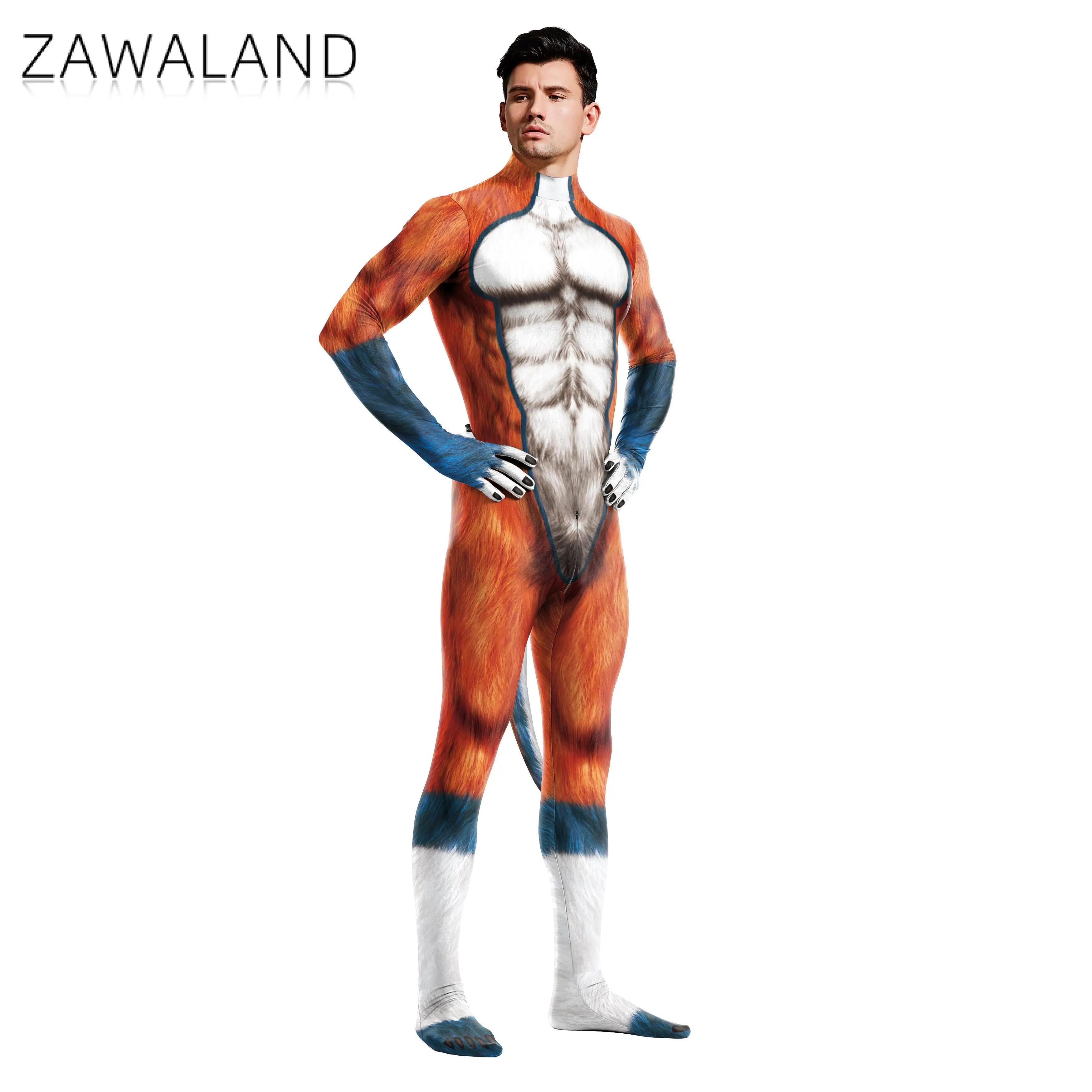 Zawaland Animal Beast Unisex Full Cover Elastic Sex Party Wolf Zentai Bodysuit Halloween Jumpsuit Cosplay Costume Petsuit cosplay costume