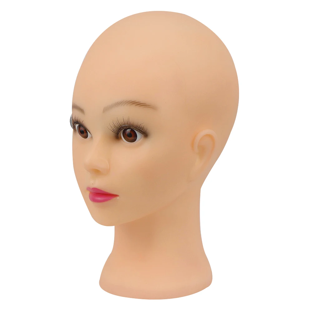 3D 눈이 있는 대머리 마네킹 헤드 스탠드 홀더 및 부드러운 PVC 전문 미용 마네킹 헤드, 가발 제작, 디스플레이, 스타일링용