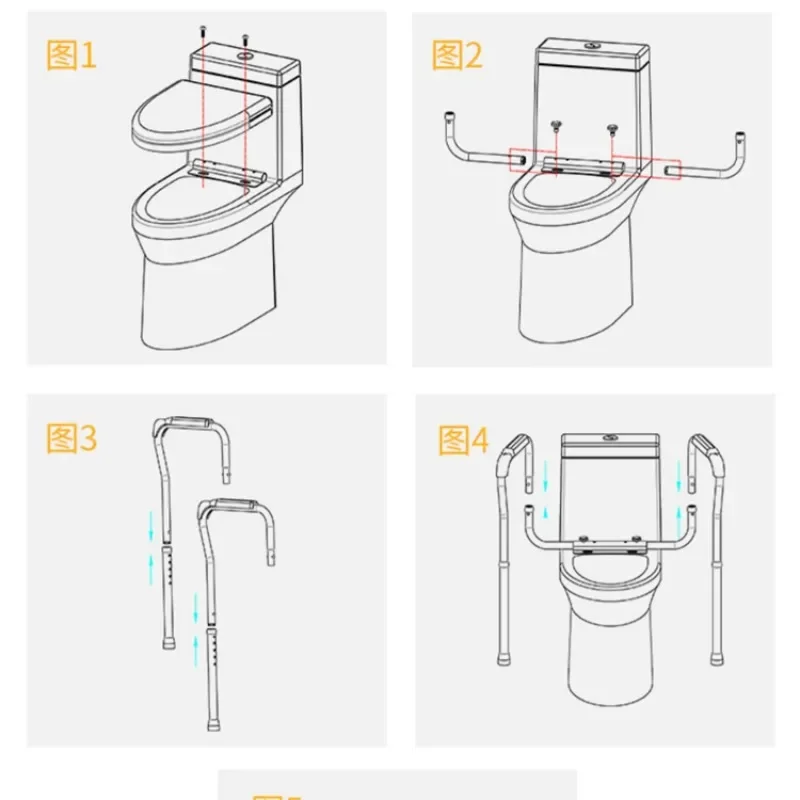 Non Perforated Toilet Armrest for The Elderly, Aluminium Alloy Disabled Aids Help Assisted Toilet Frame, Anti-roll Safety Rail 4