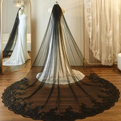 New Arrival Black Bridal veils Lace Appliques casamento Cathedral Wedding veil velo de novia Bride wedding accessories
