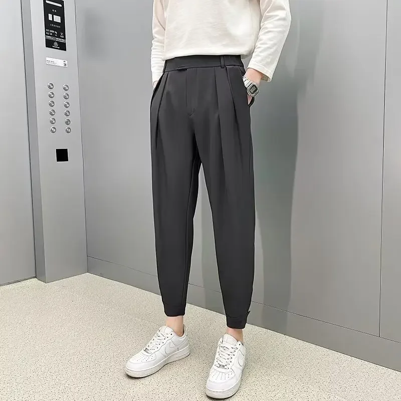 

Korean New Style Fashion Men's Baggy Casual Pants Small Feet Thin Classic Simplicity Pleated Business Male Trousers