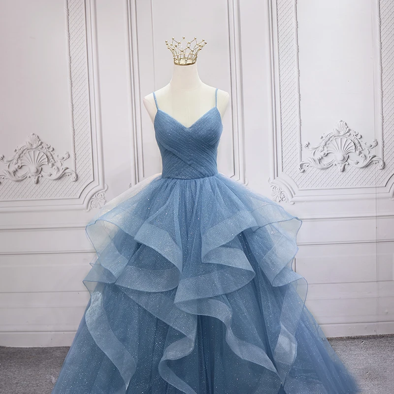 Boho Quinceanera Dresses Simple Sequined Party Dress Luxury V-neck Ball Gown Calssic Spaghetti Strap Prom Dress Real Photo Party Dress Quinceanera Dresses